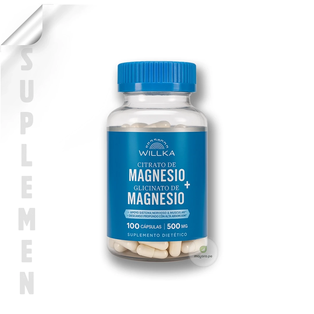 Citrato de Magnesio + Glicinato de Magnesio | 100 cap - 500 mg | Willka Foods