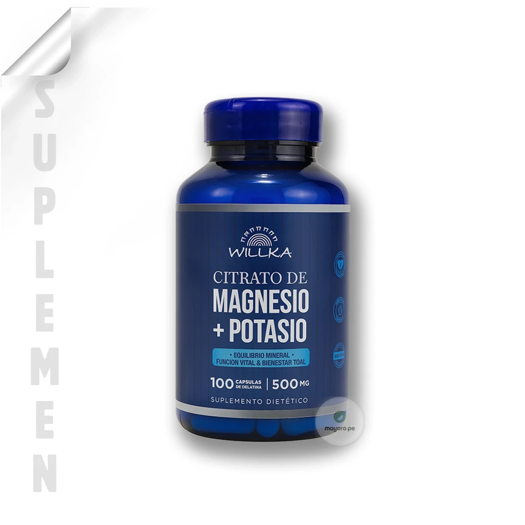 Citrato de Magnesio + Potasio | 100 cap - 500 mg | Willka Foods